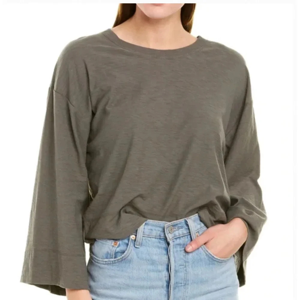 Nation LTD‎ Giselle Cropped Tee Small Gray Pima Cotton Size XS